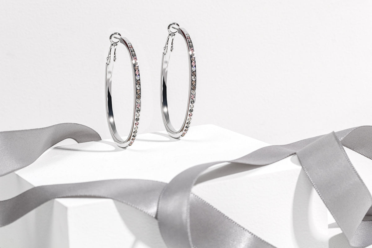 Two Toned Silk Mix Crystal Hoop Earrings