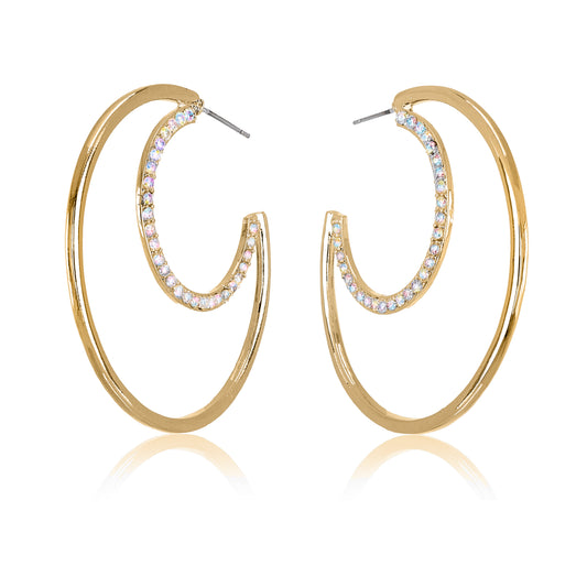 Aurora Borealis Half Moon Crystal Hoop Earrings