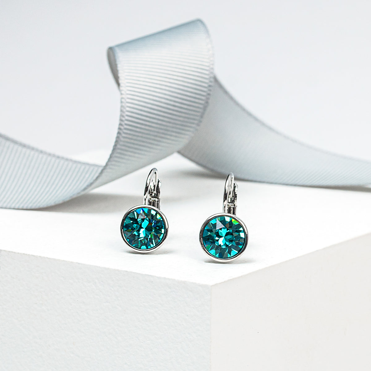 Light Turquoise Crystal Leverback Earrings