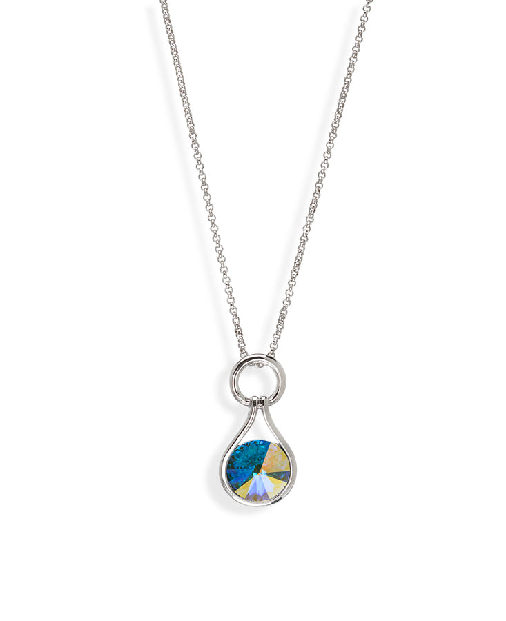 Aurora Borealis Crystal Open Teardrop Pendant Necklace