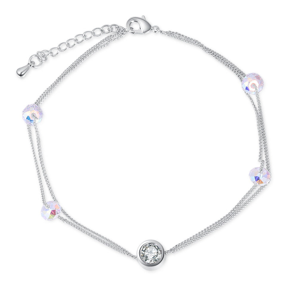 Double strand anklet with Swarovski AB rondelle crystals and bezel-set center crystal