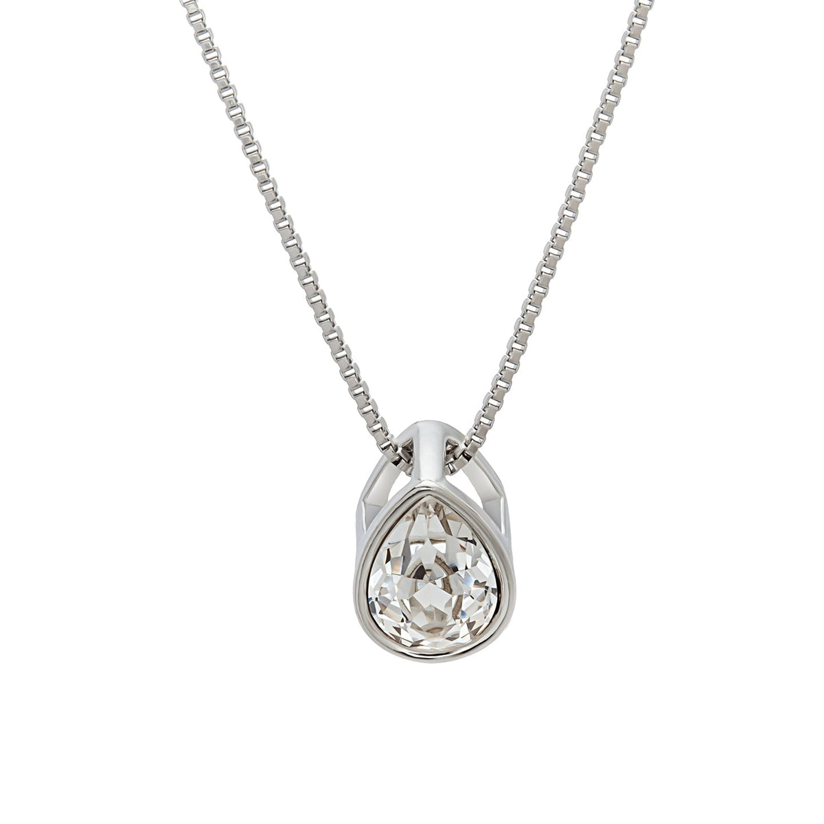 Teardrop necklace with sparkling CZ pendant, stainless steel chain, gift-ready design by callura