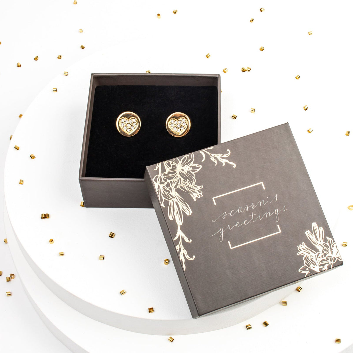 callura gold heart crystal stud earrings made with Swarovski crystals