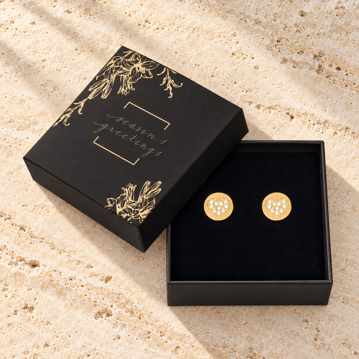 callura gold heart crystal stud earrings made with Swarovski crystals