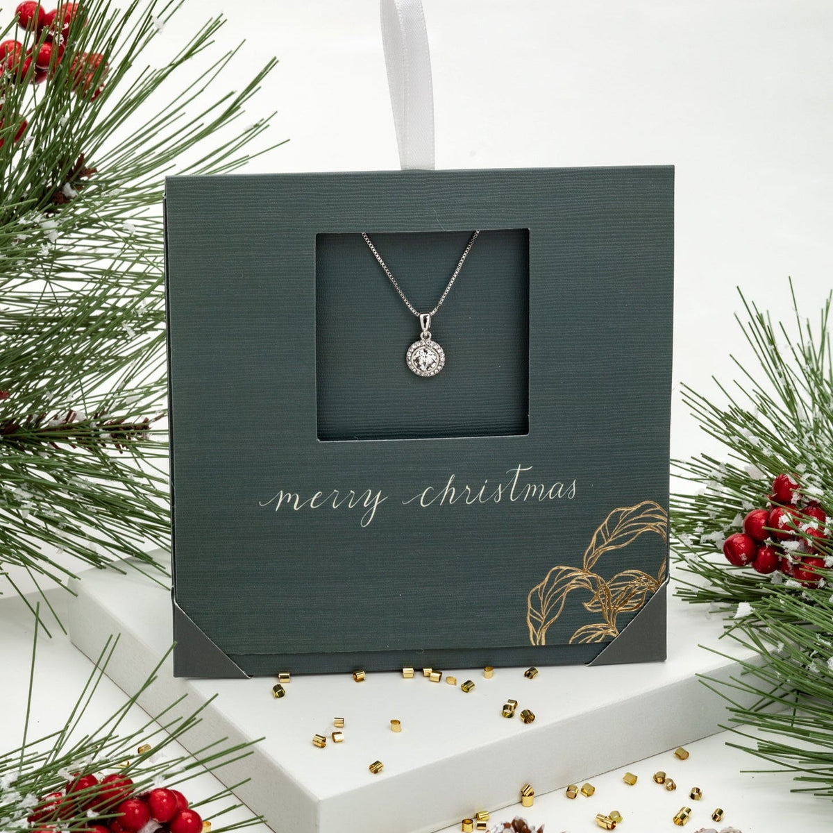 Silver halo necklace with Swarovski crystals, stainless steel chain, gift-ready by callura