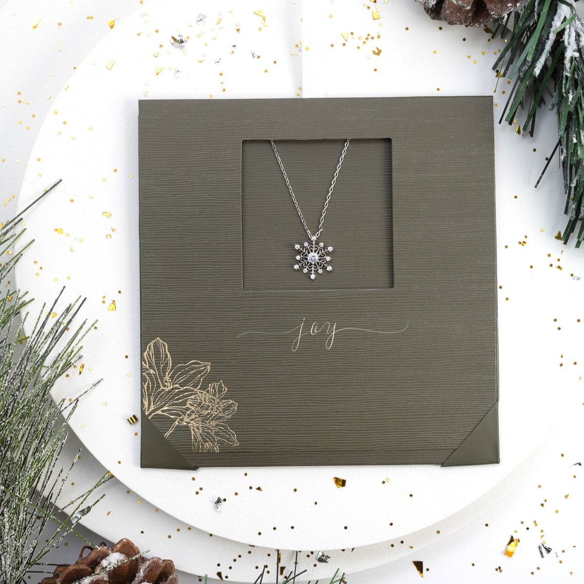 Sparkly snowflake necklace with CZ pendant, stainless steel chain, gift-ready winter jewelry by callura