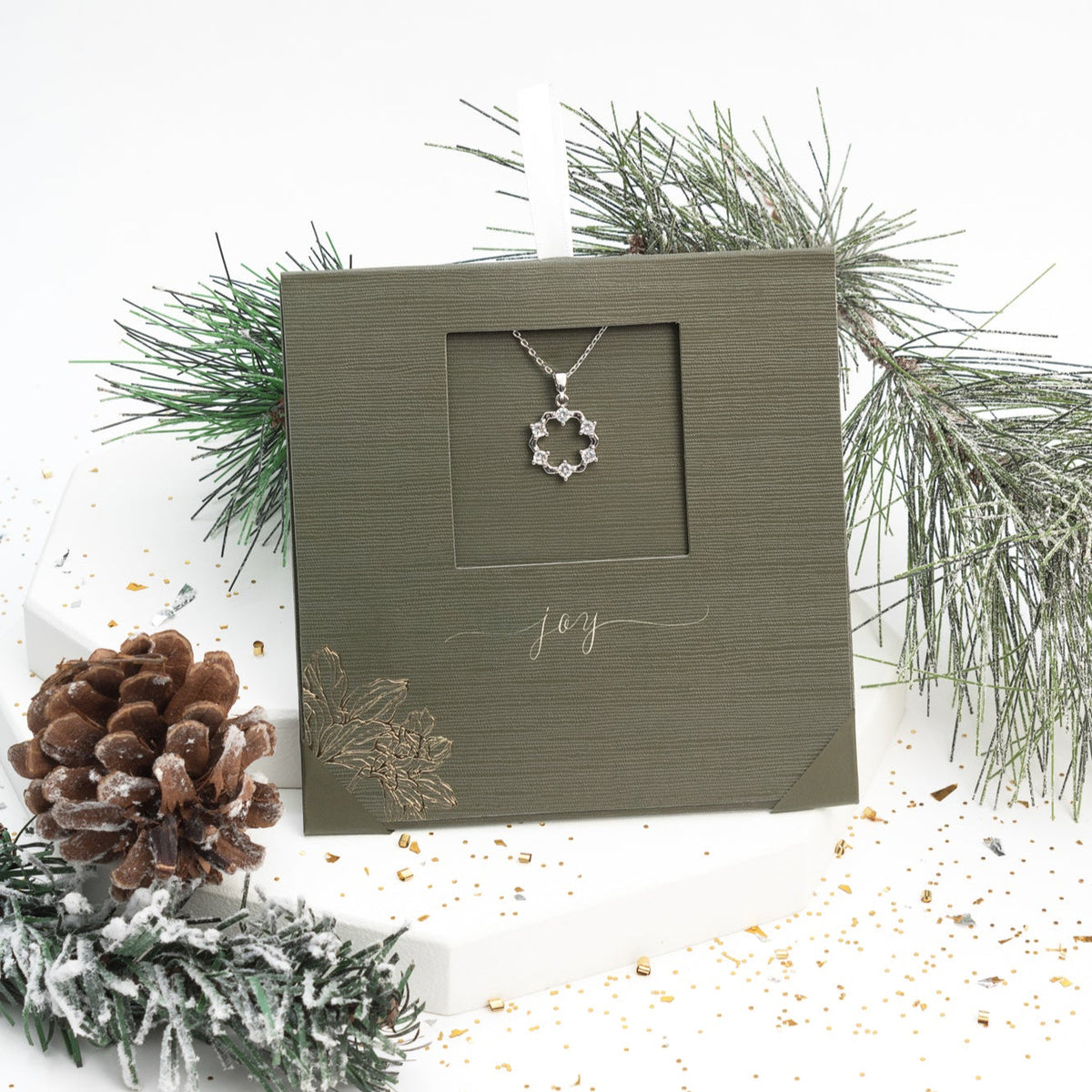 Wreath necklace with sparkling CZ pendant, stainless steel chain, gift-ready design by callura