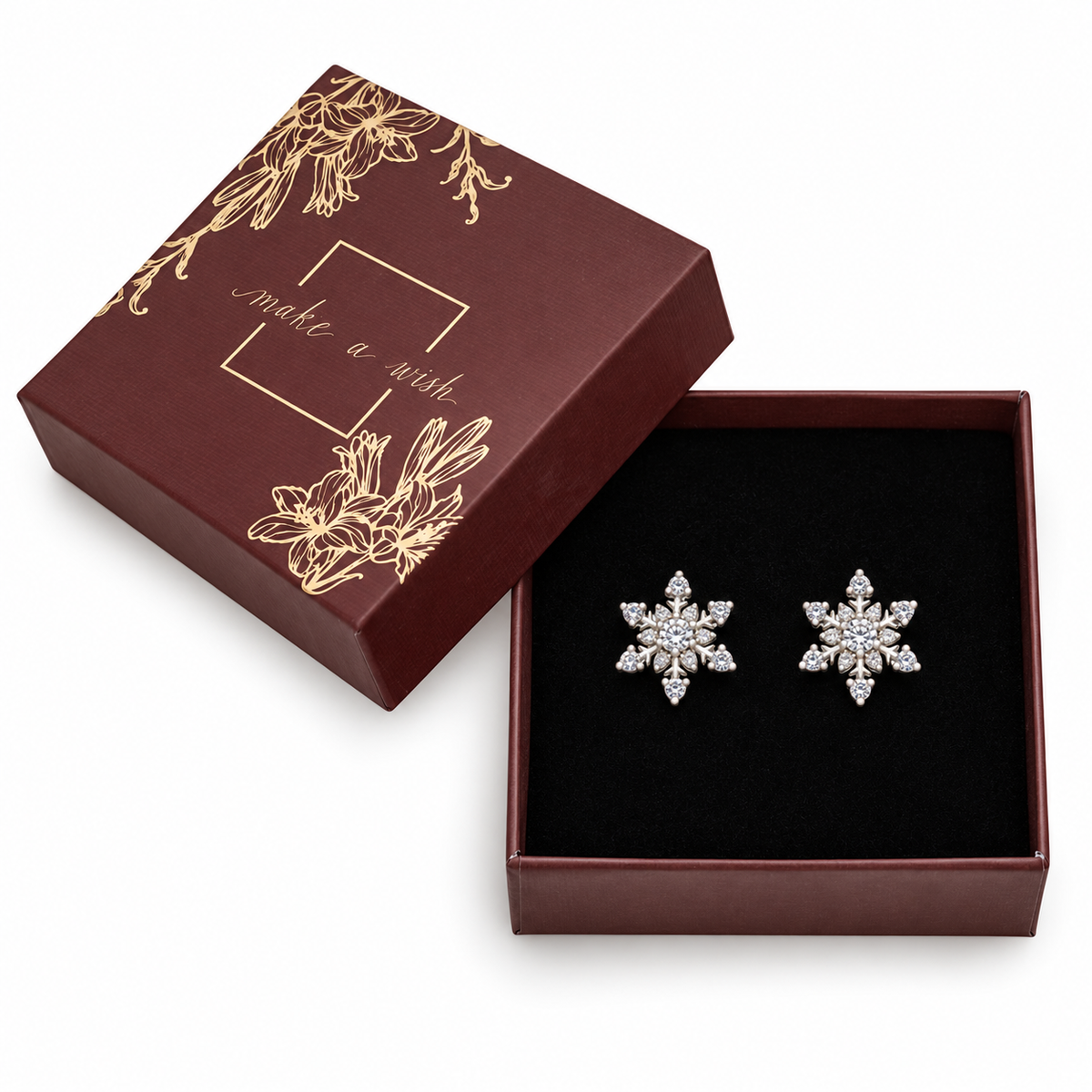 callura crystal snowflake stud earrings with clear cubic zirconia