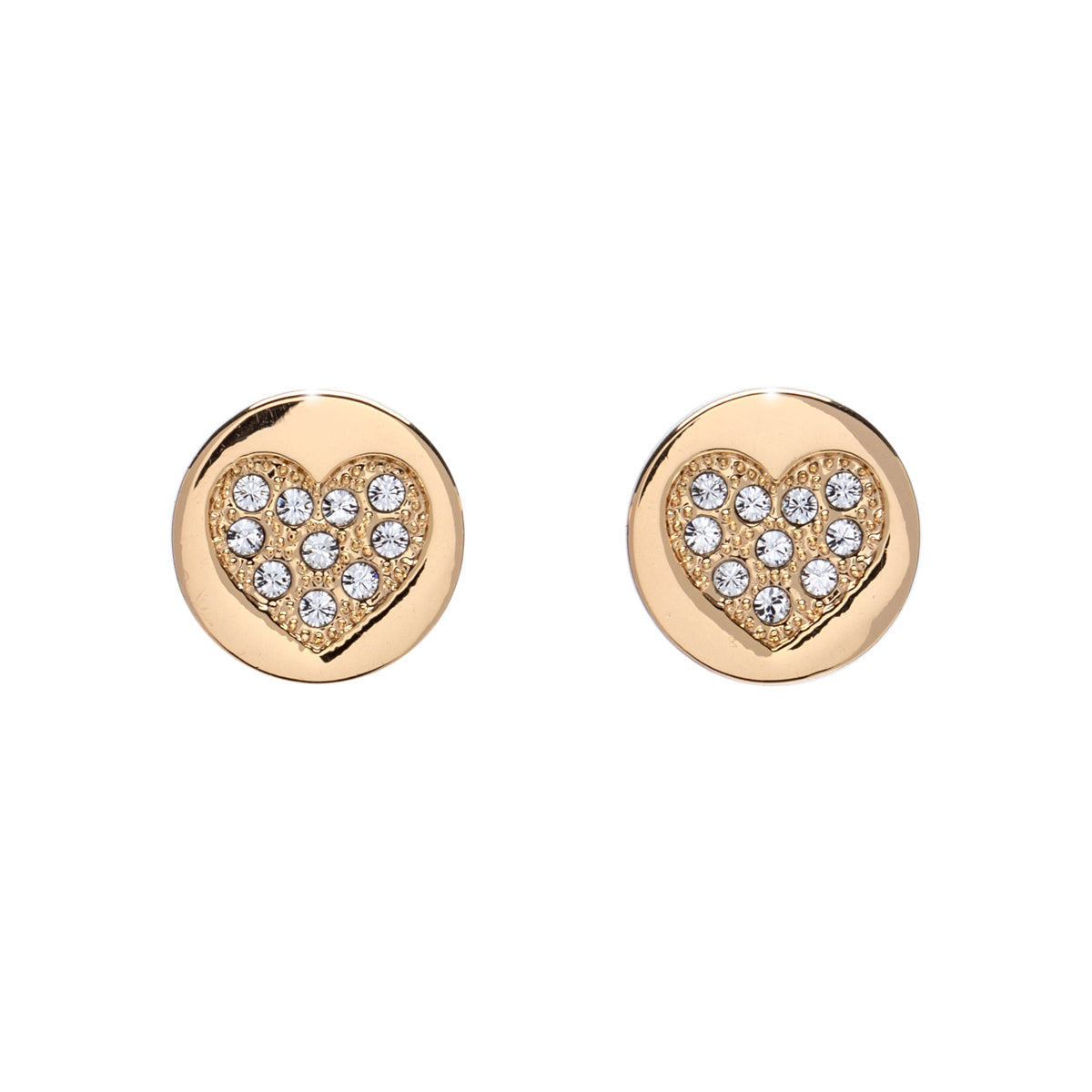 callura gold heart crystal stud earrings made with Swarovski crystals