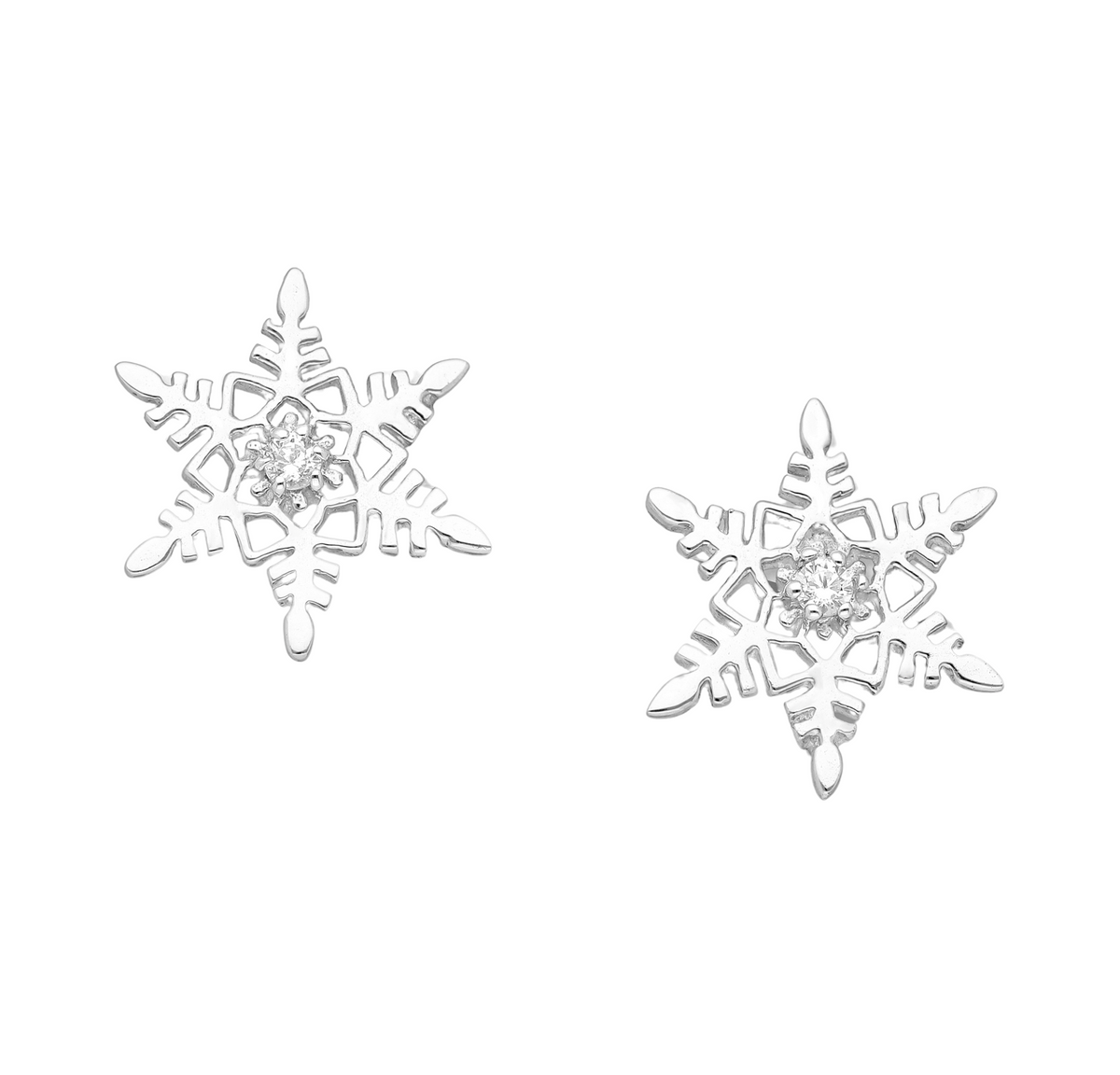 Close-up of callura star-like snowflake stud earrings