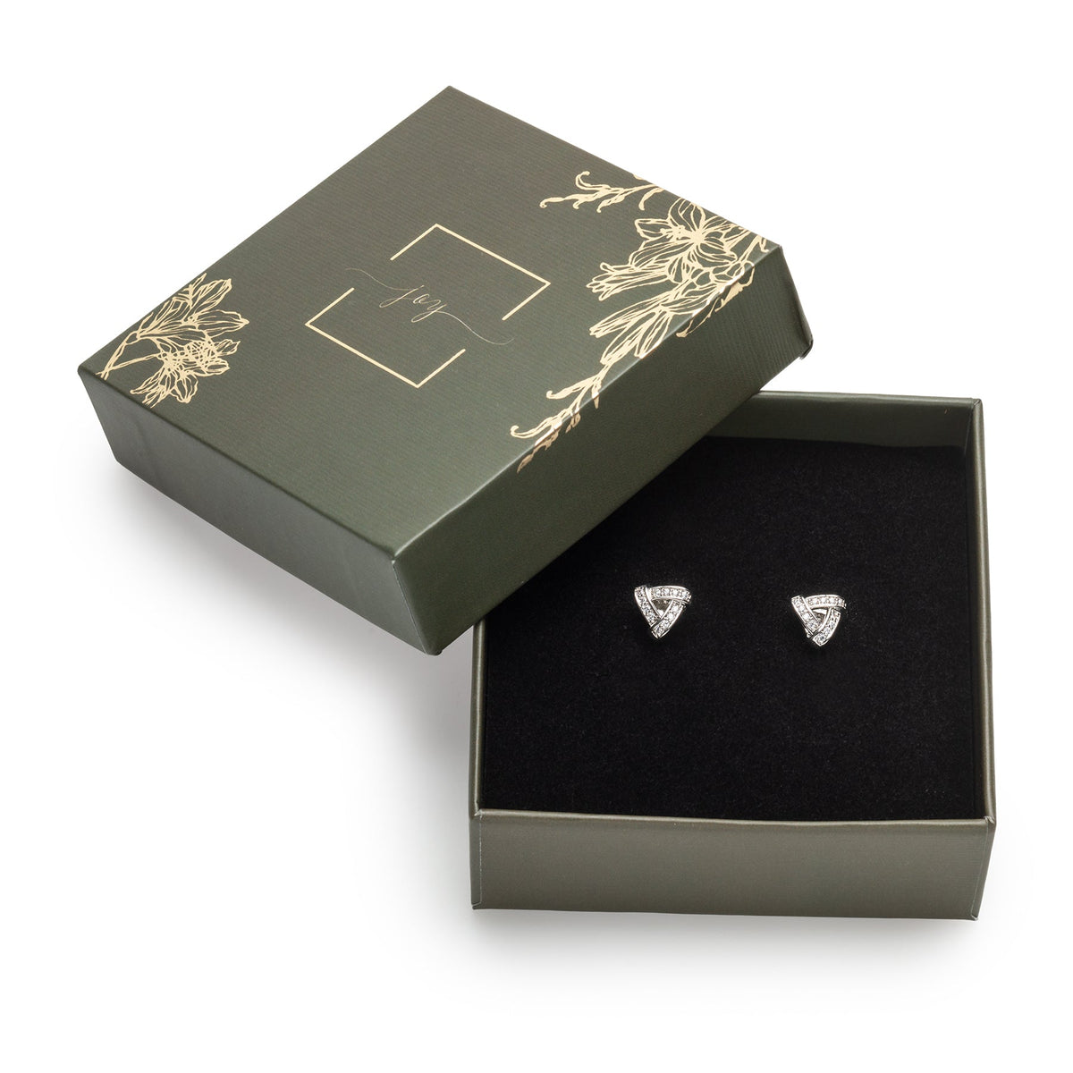 callura interwoven knot stud earrings displayed in a decorative gift box