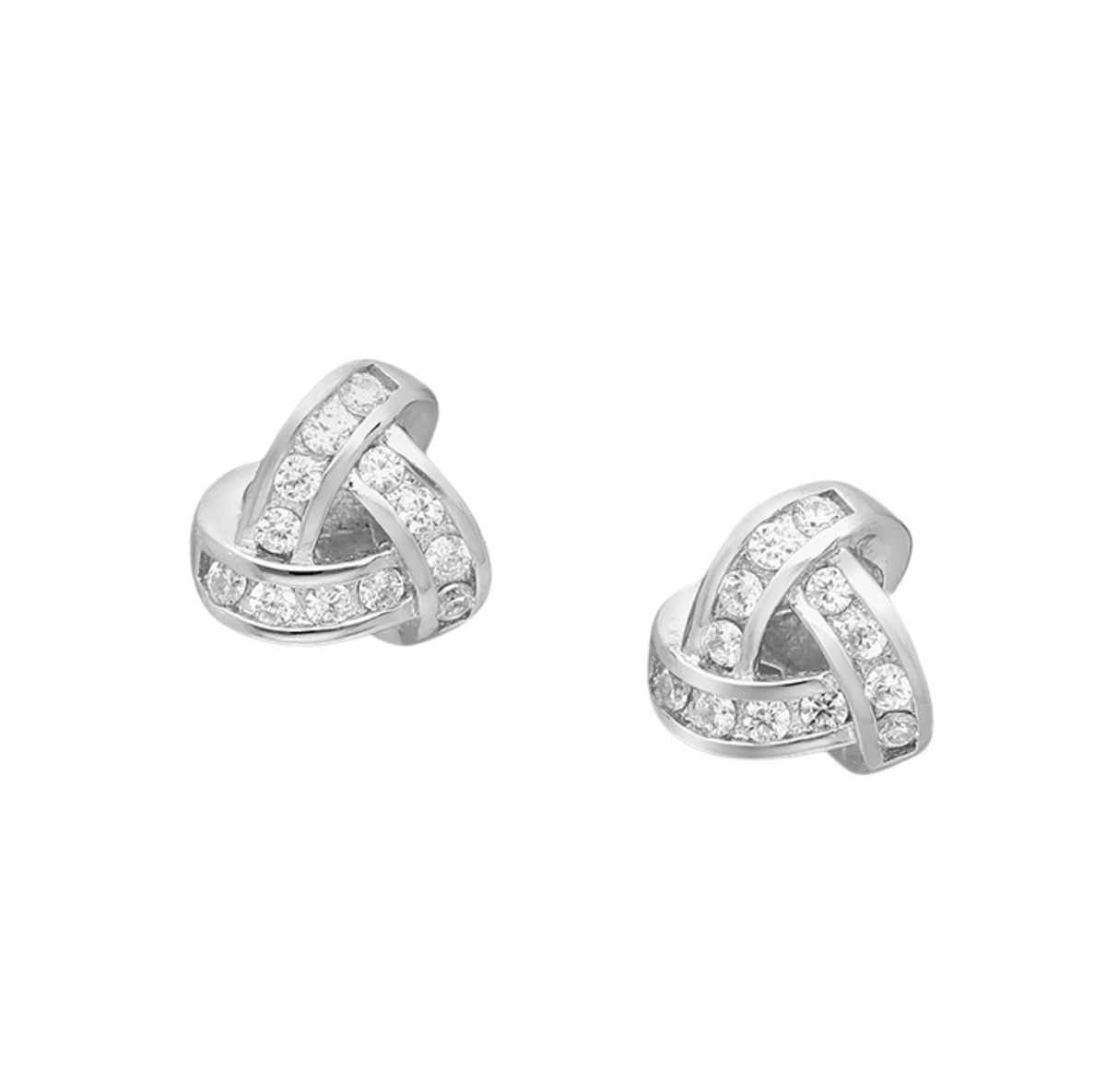 Close-up of callura interwoven knot stud earrings