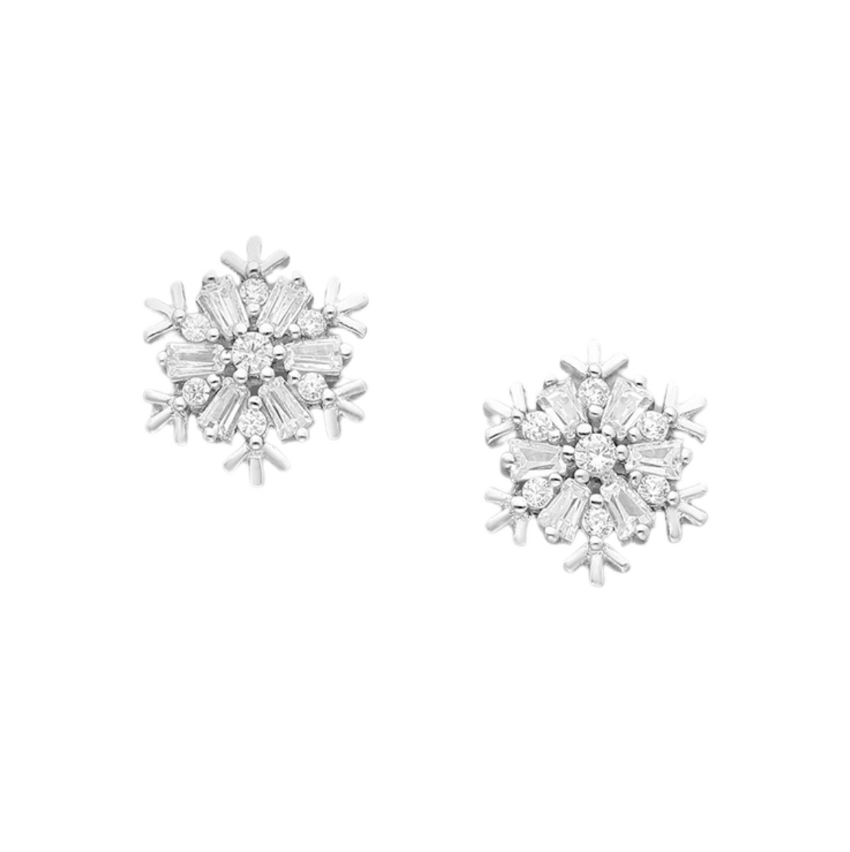 Close-up of callura ornate snowflake stud earrings