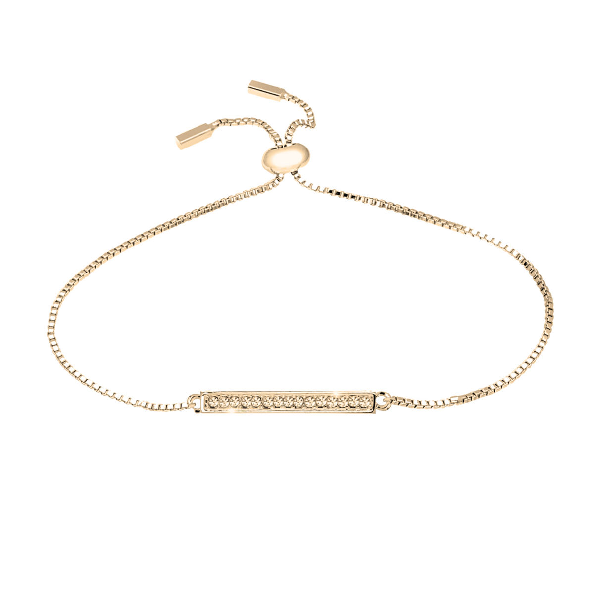 Swarovski bar bracelet in rhodium plated finish, adjustable design, presented on holiday card, gift-ready by callura