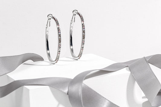 Two Toned Silk Mix Crystal Hoop Earrings