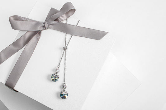 Satin Circular Lariat Crystal Drop Necklace