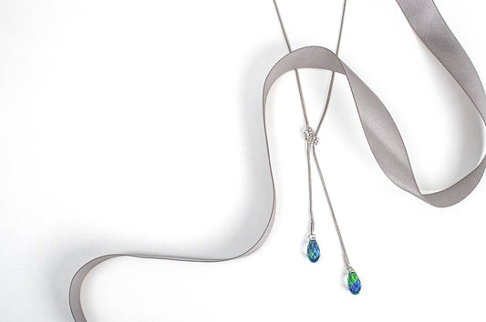 Green Blue Ombre Crystal Lariat Style Necklace