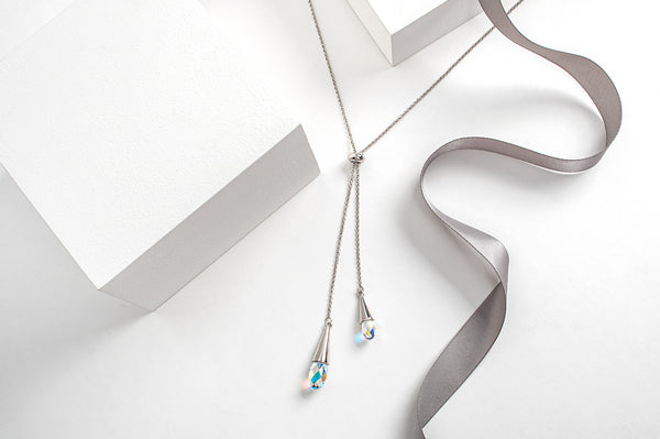 Aurora Borealis Crystal Lariat Style Necklace