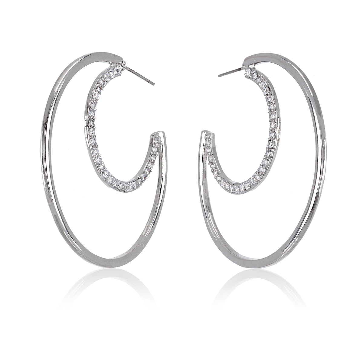 Aurora Borealis Half Moon Crystal Hoop Earrings