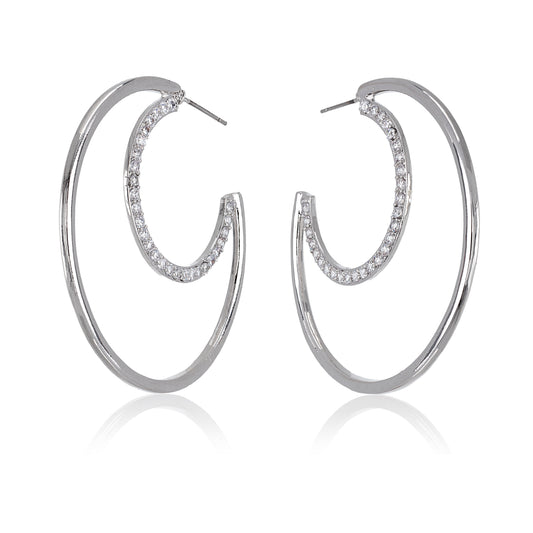 Aurora Borealis Half Moon Crystal Hoop Earrings