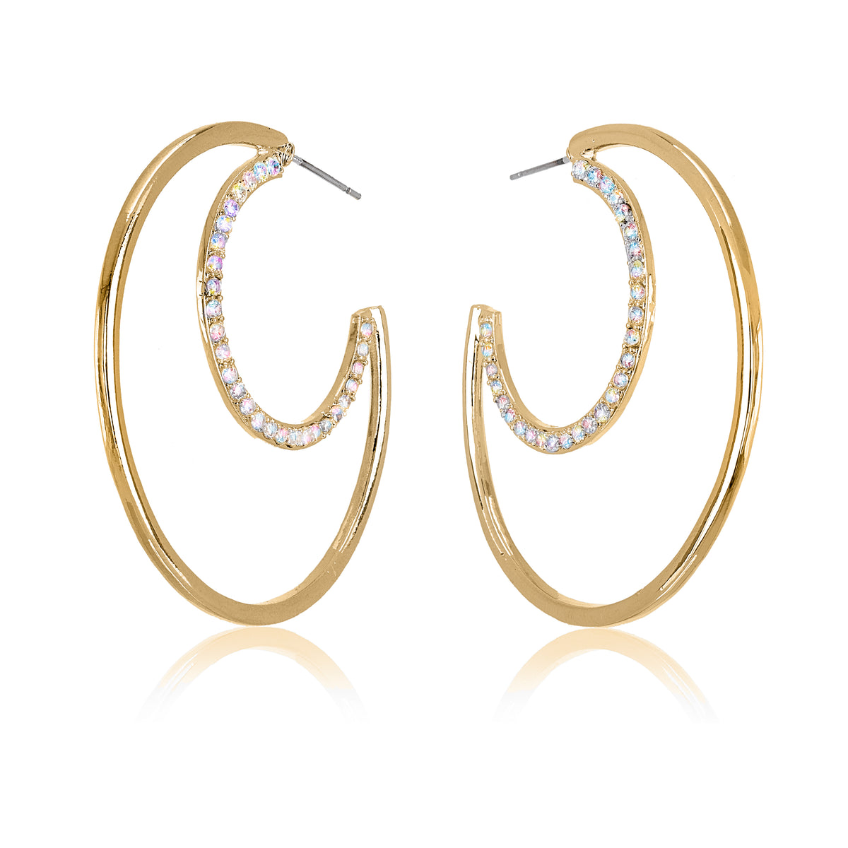 Aurora Borealis Half Moon Crystal Hoop Earrings