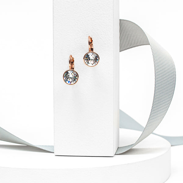 Rose Goldtone & Clear Crystal Leverback Earrings