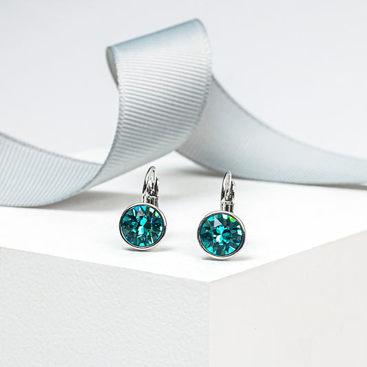Light Turquoise Crystal Leverback Earrings