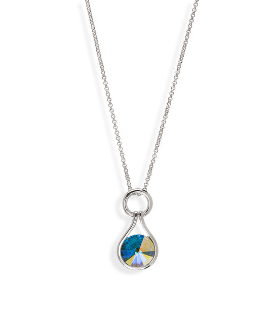 Aurora Borealis Crystal Open Teardrop Pendant Necklace