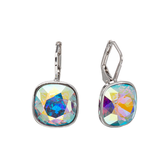 Cushion Cut Crystal Leverback Earrings