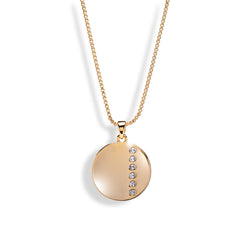 Goldtone Disc Pendant Necklace with Dainty Crystals