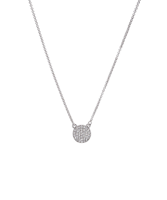 Silvertone Crystal Pave Disc Pendant Necklace