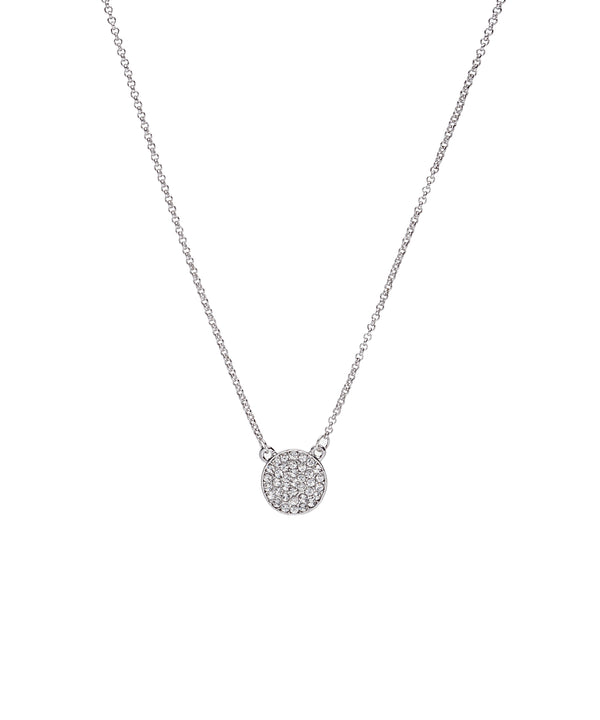 Silvertone Crystal Pave Disc Pendant Necklace
