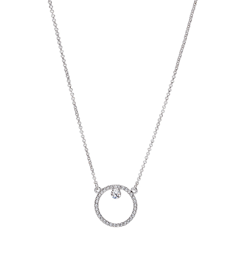 Silvertone Crystal Pave Open Circle Necklace