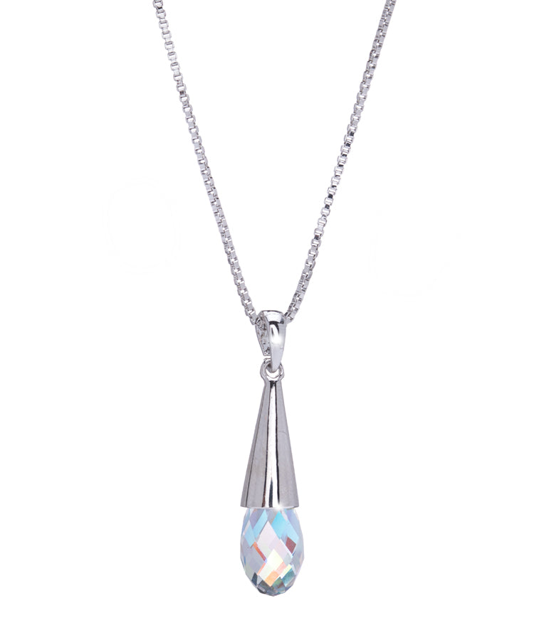 Aurora Borealis Briolette Crystal Teardrop Pendant Necklace
