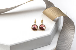 Goldtone & Antique Pink Crystal Leverback Earrings
